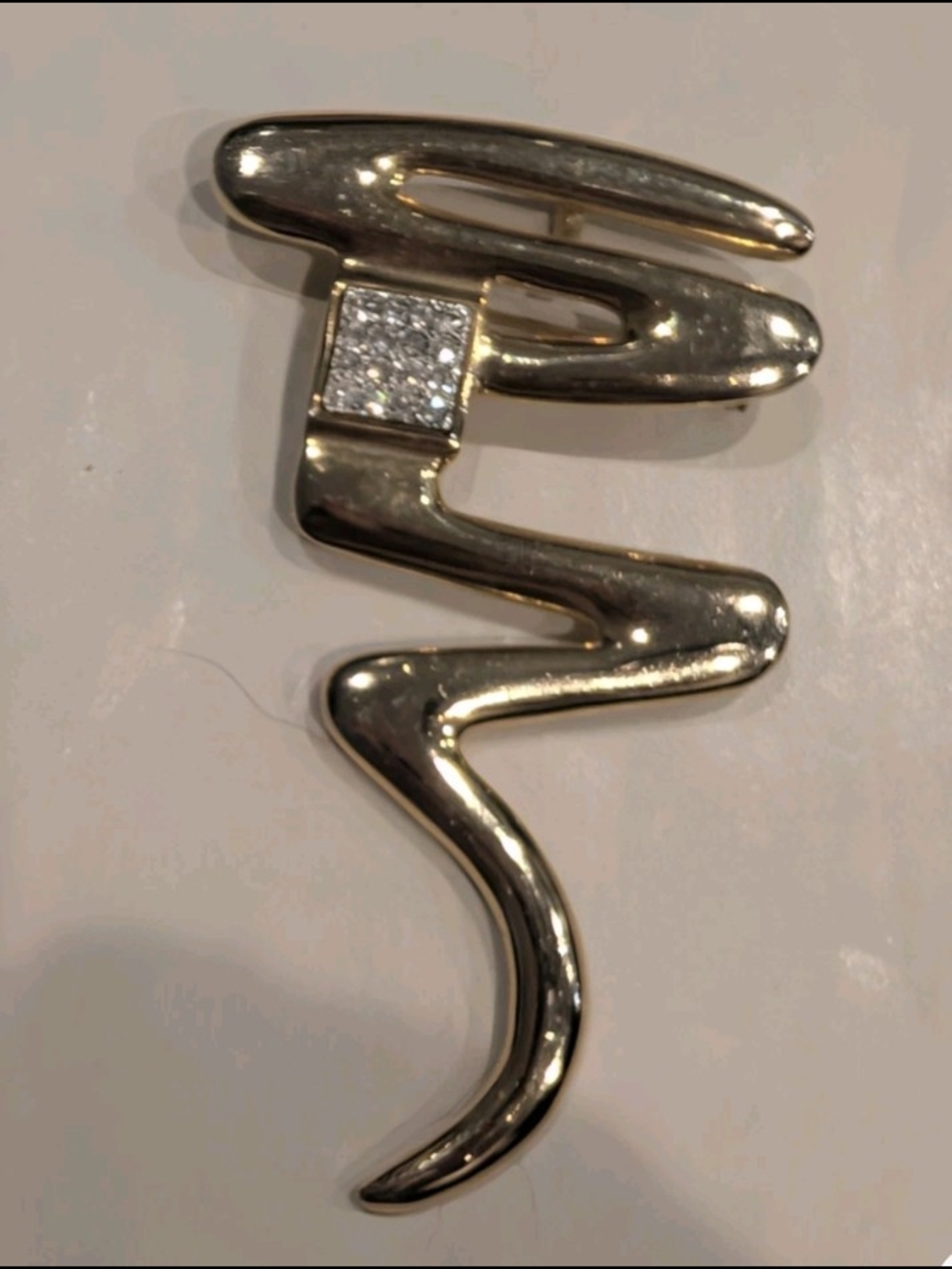 Parklane Gold-Tone Zigzag Statement Brooch with Crystal Accent